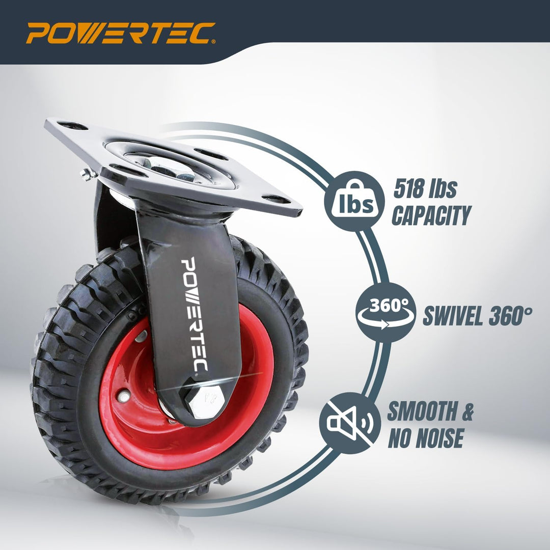 POWERTEC Caster 17051 Schwerlast-Rolle, 20,3 cm, schwarz, 8 Inch 8 Inch Schwenkbar, 8 Inch Schwenkba