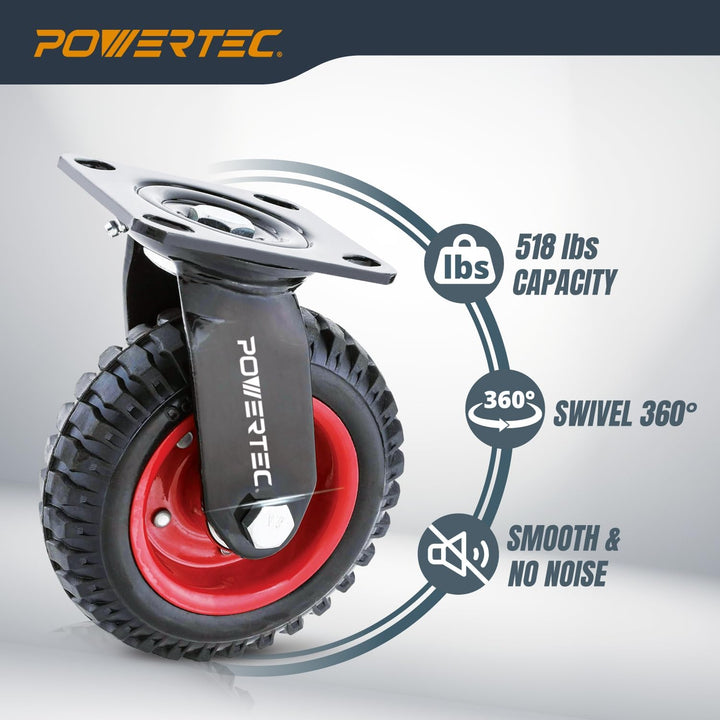 POWERTEC Caster 17051 Schwerlast-Rolle, 20,3 cm, schwarz, 8 Inch 8 Inch Schwenkbar, 8 Inch Schwenkba