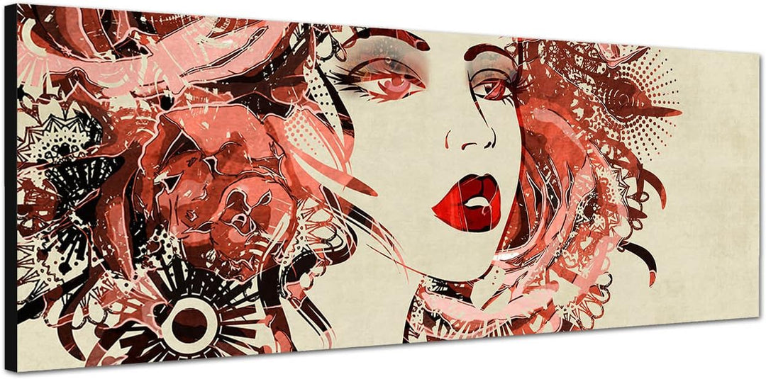Paul Sinus Art Panoramabild auf Leinwand und Keilrahmen 120x40cm Malerei Mädchen Gesicht Portrait Bl