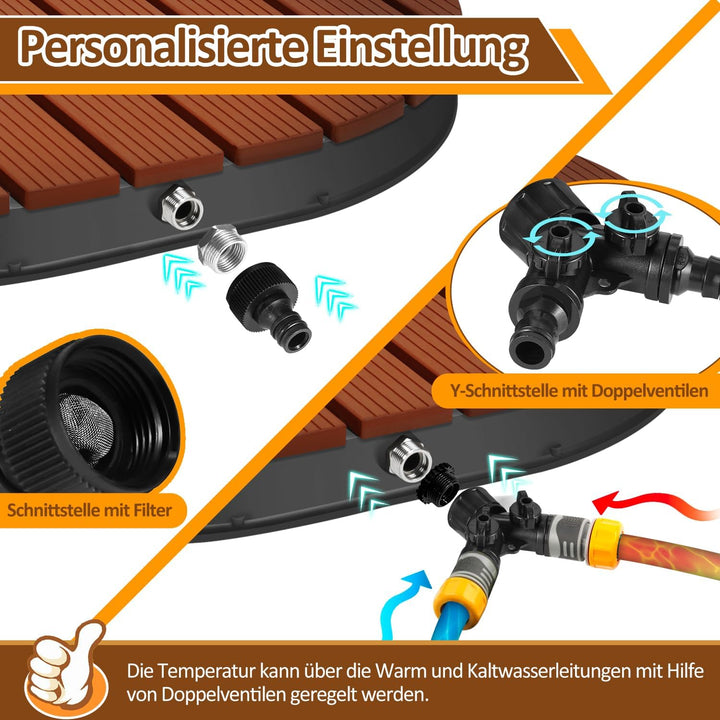 Bodendusche Aussendusche, Pooldusche aus WPC, Gartendusche mit 22 Kupferdüsen, Bis 4m Fontänenhöhe,