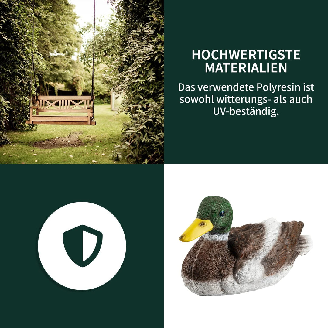 VERDOBA Gartendekoration Ente aus Kunstharz handbemalt - Gartenfiguren für aussen & Wintergarten Dek
