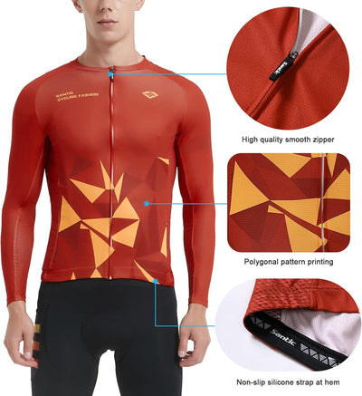 Santic Fahrradtrikot Herren Langarm Radtrikot Fahrradshirt Herren mit Taschen S Rot, S Rot