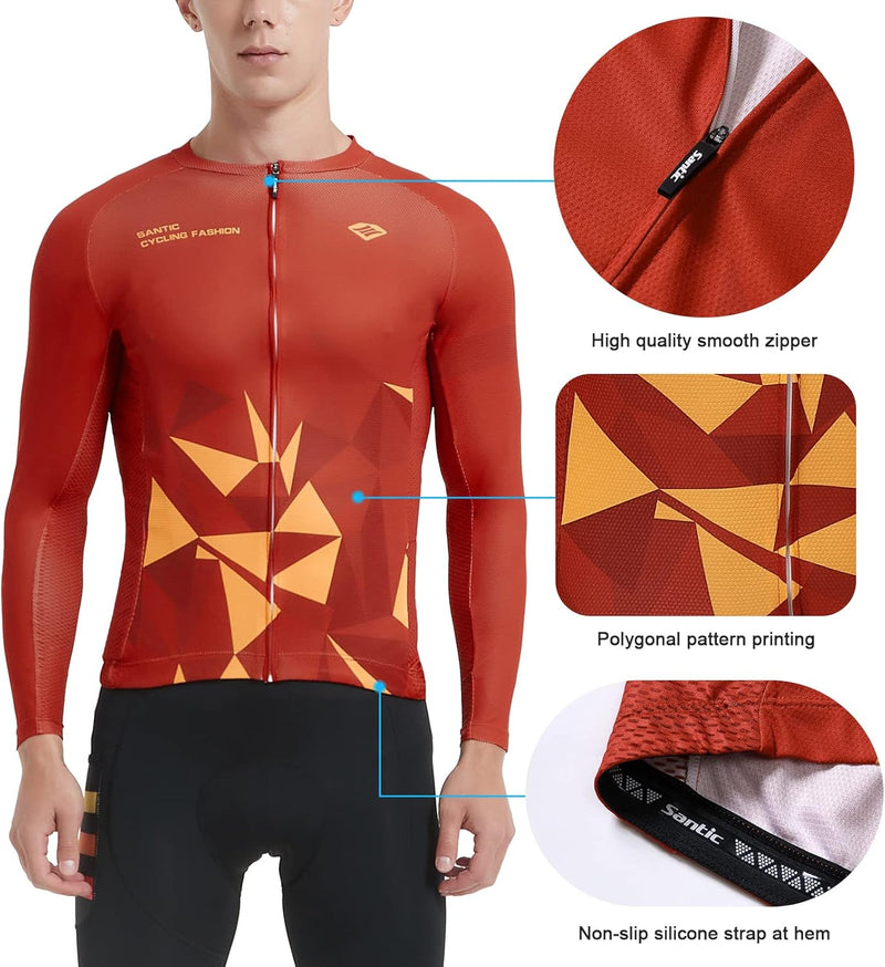 Santic Fahrradtrikot Herren Langarm Radtrikot Fahrradshirt Herren mit Taschen S Rot, S Rot