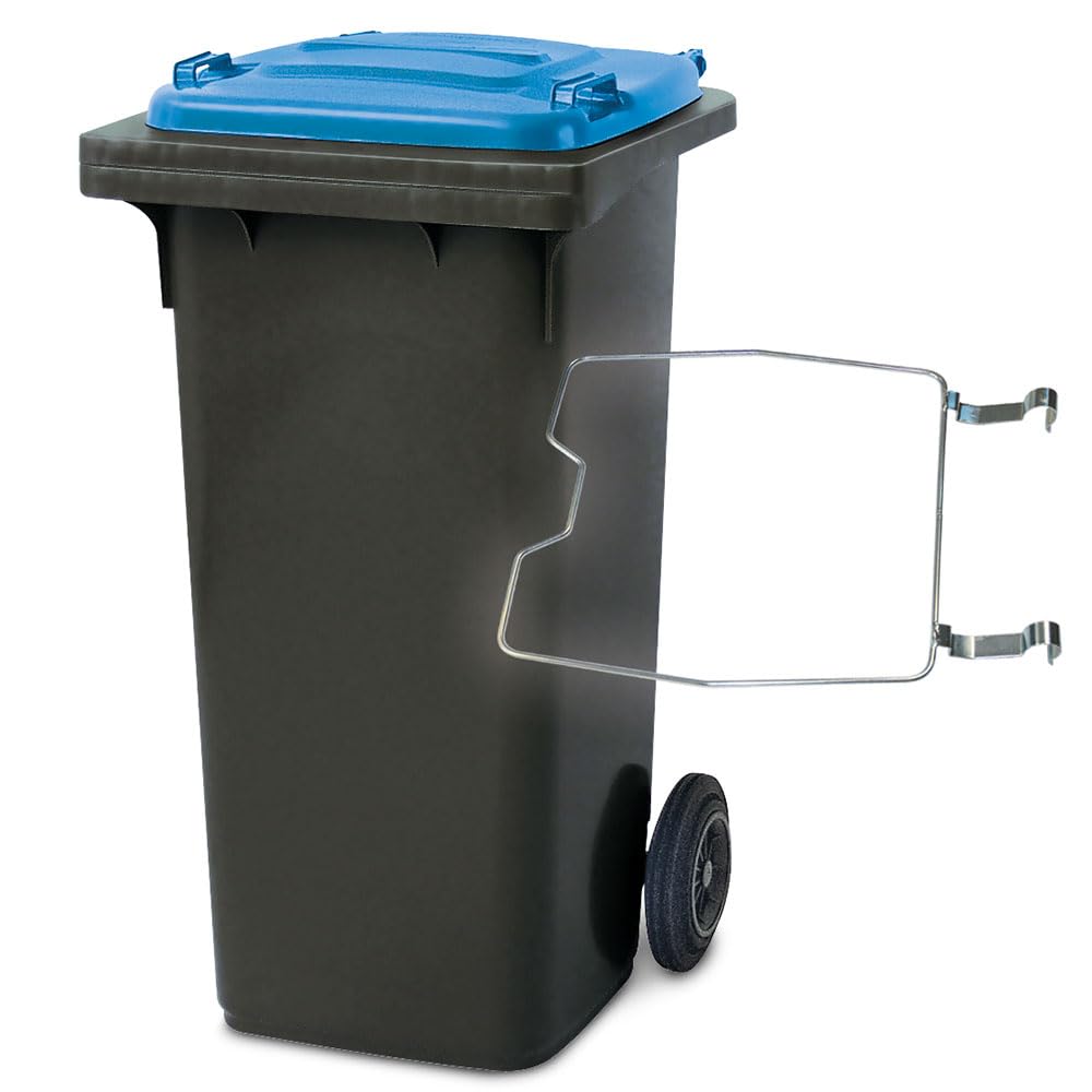 BRB 120 Liter Mülltonne grau/Deckel blau, mit Halter für Müllsäcke, blau