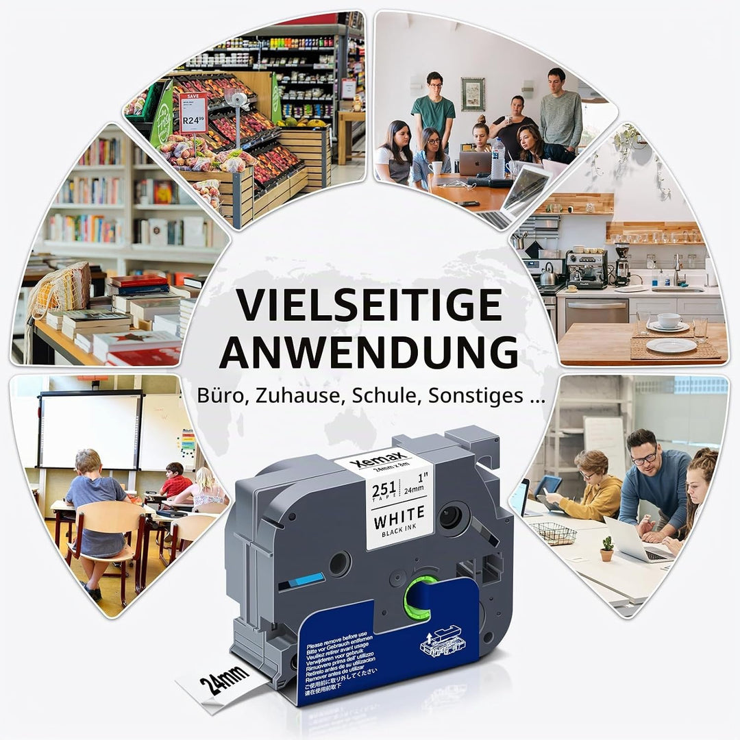 4x XemaX Kompatibel Schriftband Ersatz für Brother P-touch Bänder 24mm TZe-251 TZe 1&