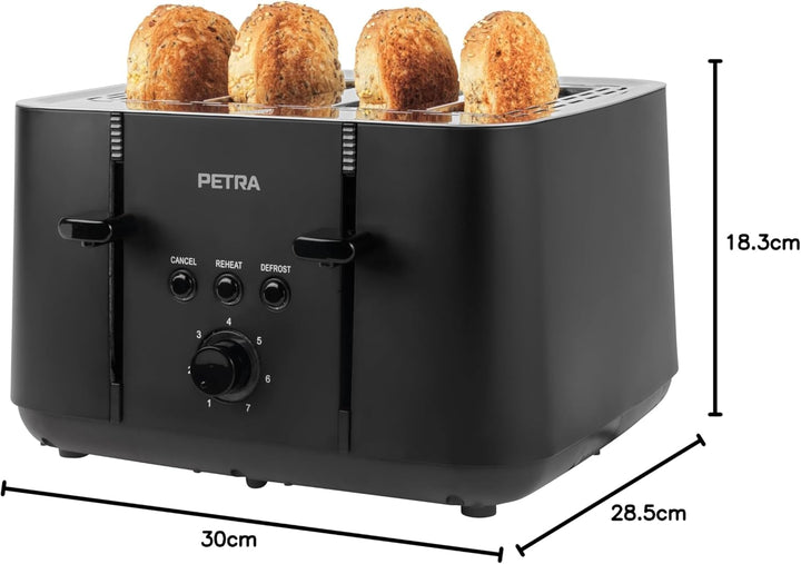 Petra PT5565MBLKVDE 4-Toastschlitze Toaster – selbstzentrierende Toastkammern für die Brotführung, A