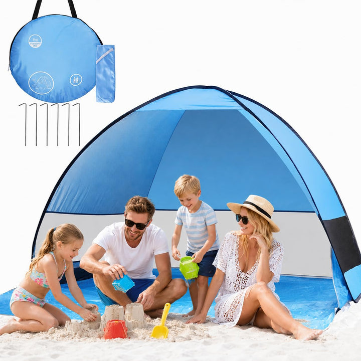 Strandmuschel Pop Up,3–4 Personen,UPF 50+,tragbares Strandzelt | Automatisches Sonnenzelt mit Reissv