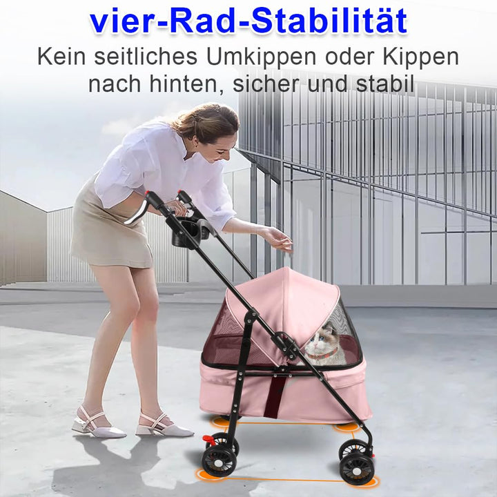 Homewell Klappbarer Haustierwagen mit Getränkehalter, Hundewagen & Katzenwagen, Leicht & Bequem mit