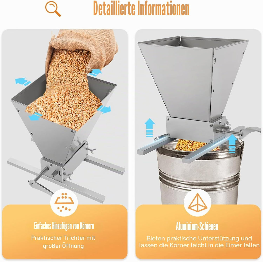 Manuelle Getreidemühle, 4L Handgetreidemühle Zerkleinerer für Getreide Futter, 2 Rollen Verstellbare