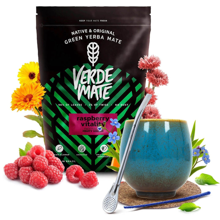 Mate Tee Verde Mate Set - Brasilien Yerba Mate Raspberry 500g - Keramik Mate Becher Isla 220ml, Bomb