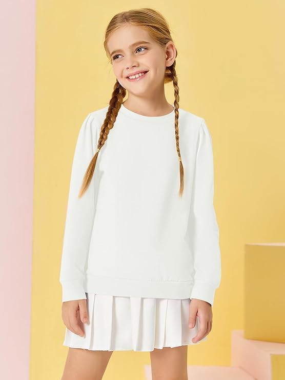 Haloumoning Mädchen Langarm T-Shirt Baumwolle Rundhals Top Leichtgewicht Sport Langarmshirt Basic Ca