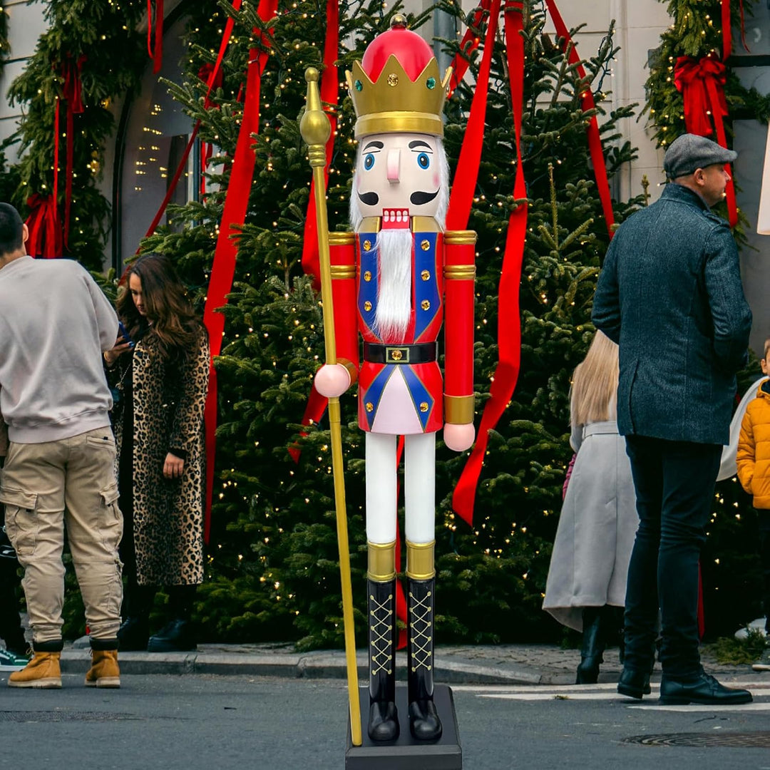CDL 180cm hoch lebensgross gross rot Weihnachtsdekoration Holz Nussknacker König auf Ständer hält go