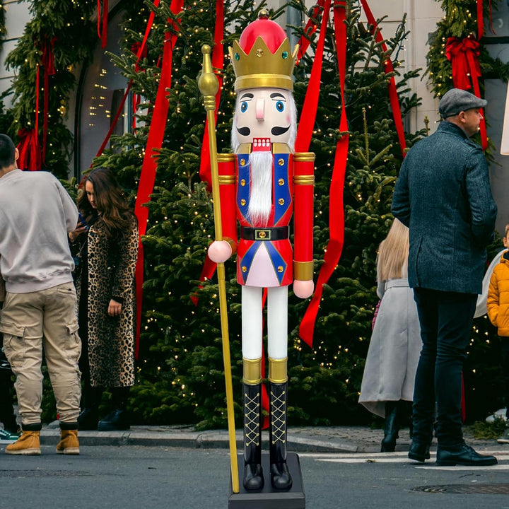 CDL 180cm hoch lebensgross gross rot Weihnachtsdekoration Holz Nussknacker König auf Ständer hält go
