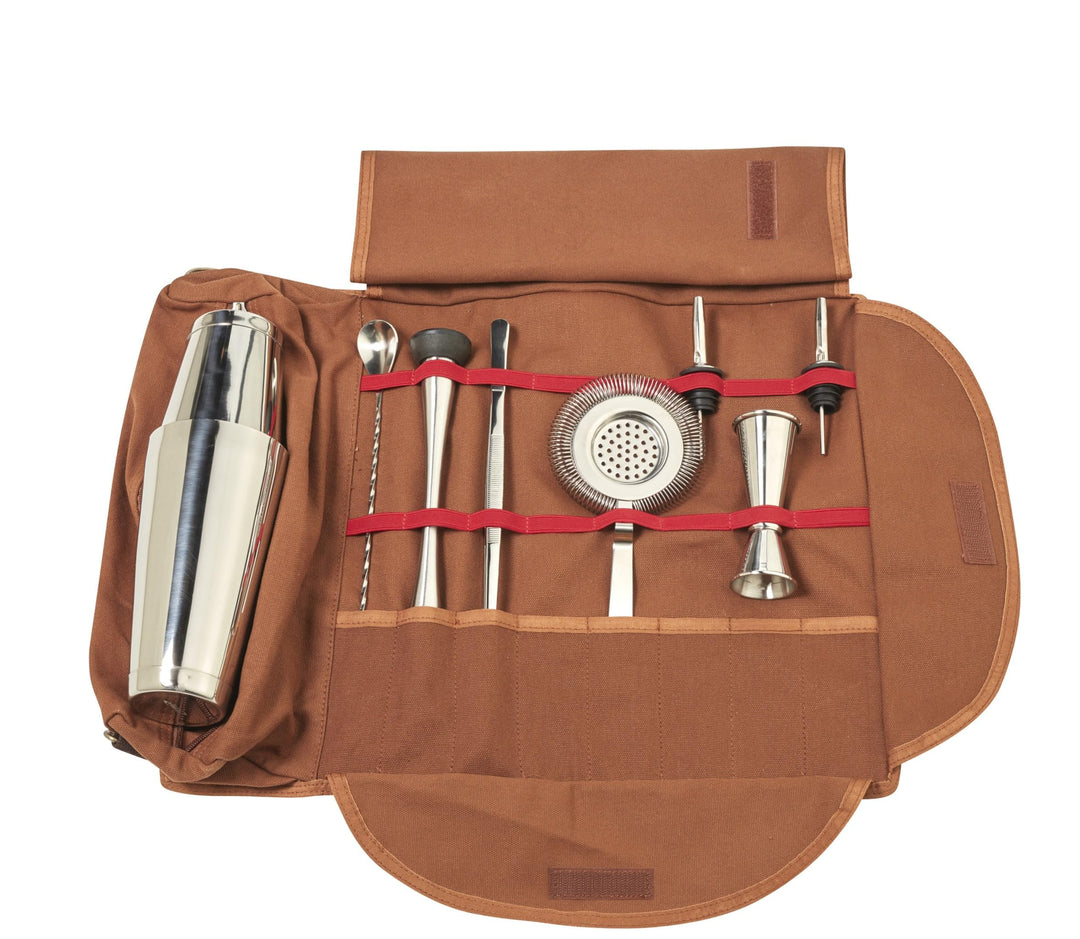 Cocktail Barman Canvas Set Tasche Barman Mixologie (Edelstahl 4 Farben erhältlich), Edelstahl