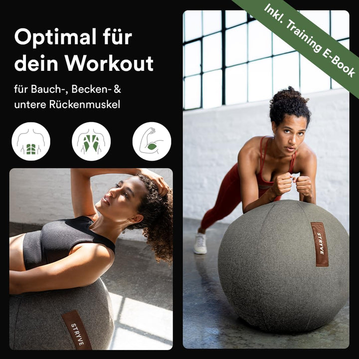 STRYVE Active Ball Wollfilz, innovativer Sitzball mit Filzbezug, Alternative zum Bürostuhl, inkl. Lu
