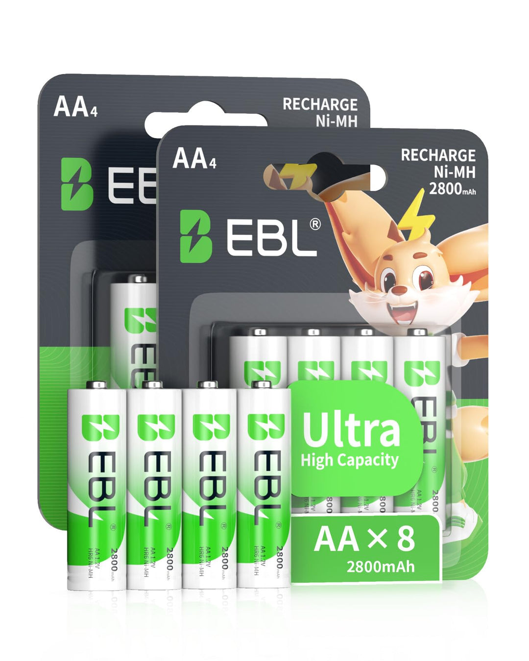 EBL Akku AA - wiederaufladbare AA Batterien 8 Stück mit hoher Kapazität 2800mAh,1,2V Mignon AA Batte