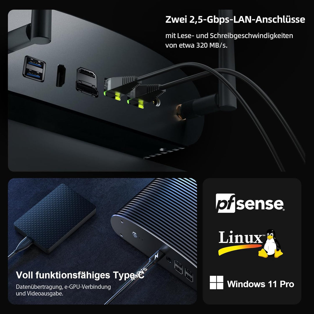 Industrieller lüfterloser Mini PC i5 1235U (10C/12T bis zu 4,4 GHz) 16GB RAM 512GB SSD, 100% geräusc