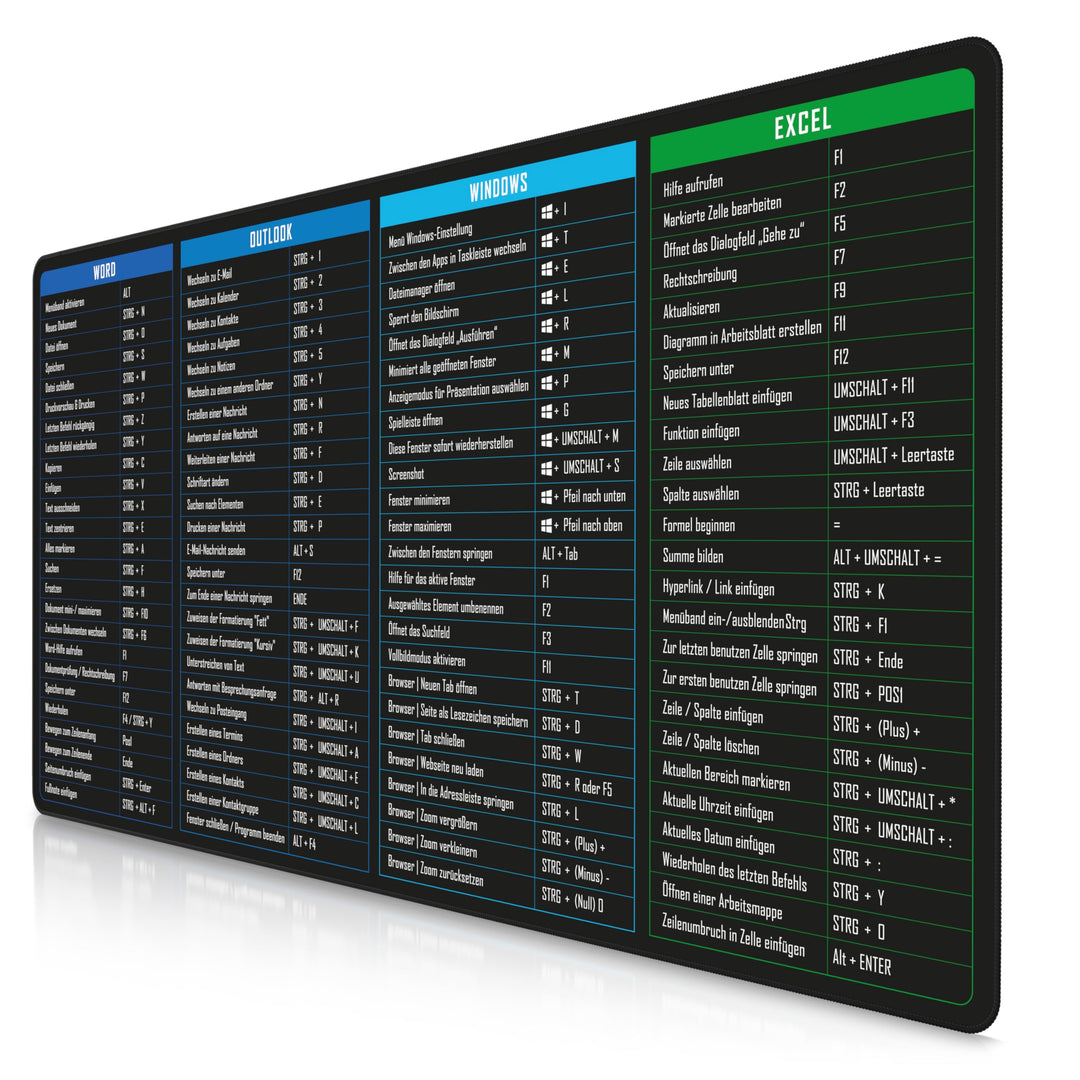 TITANWOLF - XXL Speed Gaming Mauspad 1200 x 600mm - Excel Windows Outlook Word Shortcut Tastenkürzel