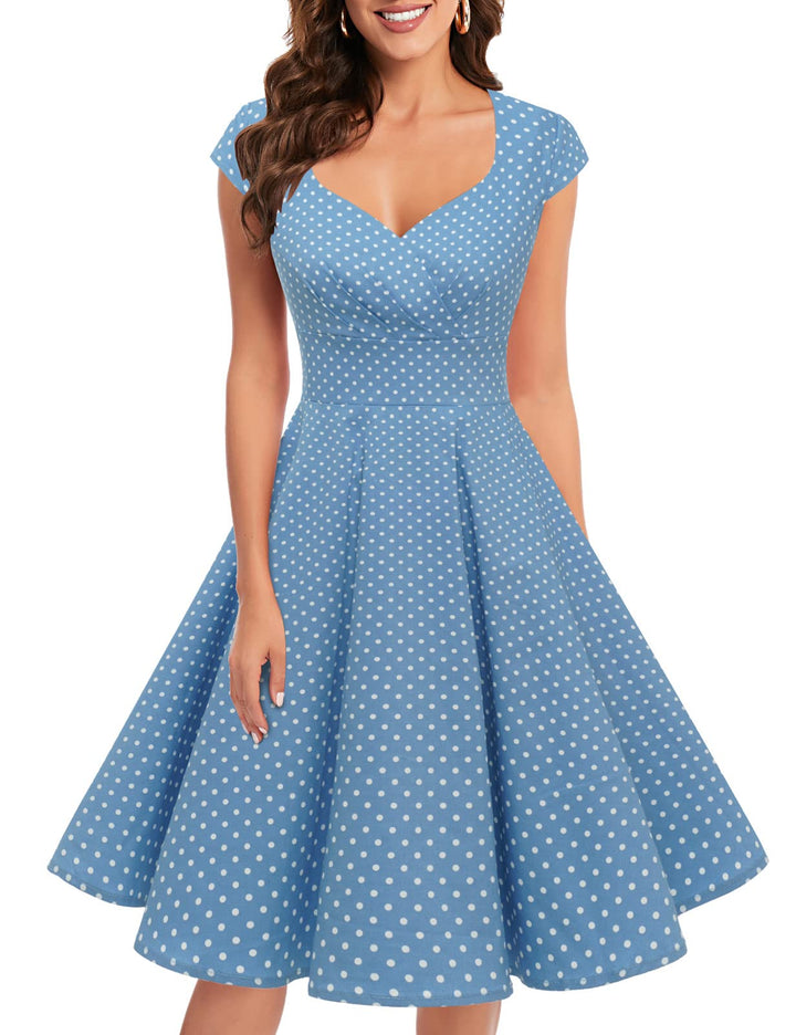 Bbonlinedress 1950er Vintage Retro Cocktailkleid Rockabilly V-Ausschnitt Faltenrock Abendkleid Party