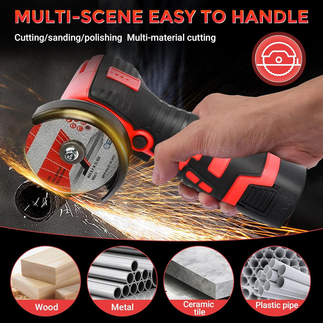 Mini Winkelschleifer, 16.8V Professional Winkelschleifer Set mit 2 Batterien 2000mAh, Trennschleifer