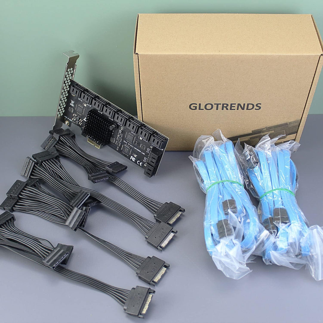 glotrends PCIe SATA Adapterkarte mit 20 Port SATA III 6Gbps (inklusive SATA Kabel und 15PIN SATA Spl