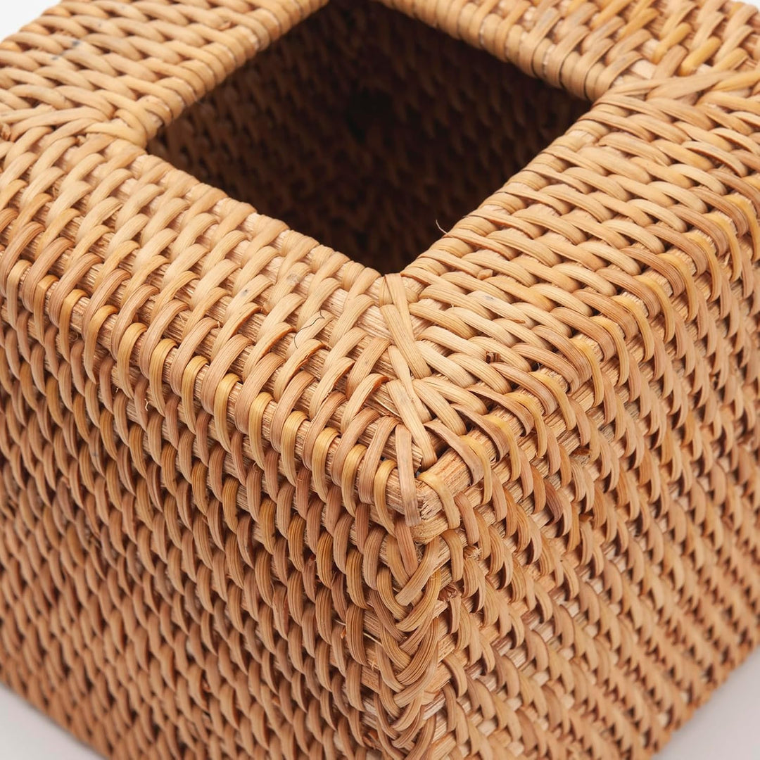 Kosmetiktücherbox aus Rattan, Quadratische Geflochtener Tücherbox Halter, Gewebter Gesichtstuchhalte