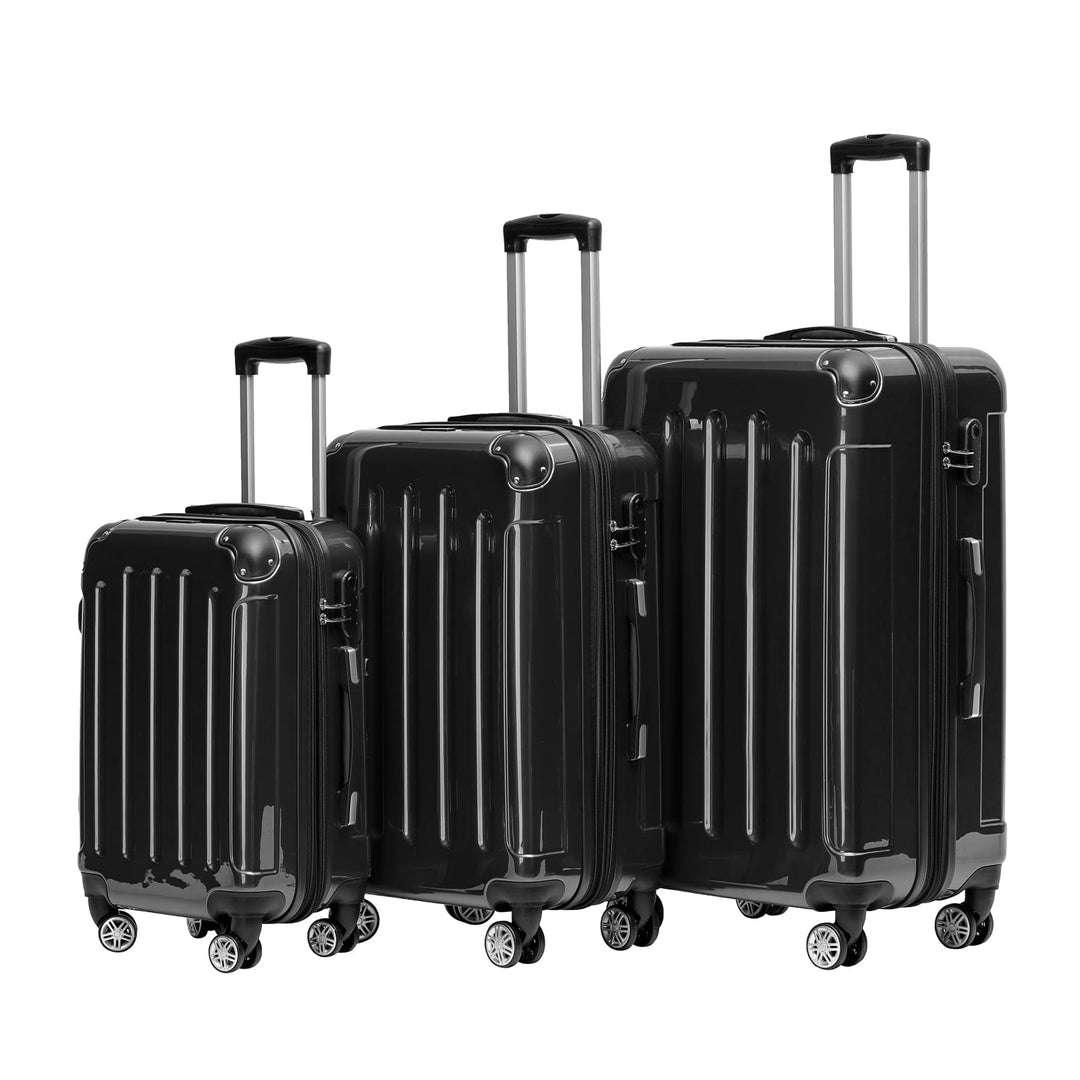 BEIBYE- 3er Kofferset Hartschalen-Koffer Reisekoffer Trolley Rollkoffer Set Reisekofferset (Schwarz)
