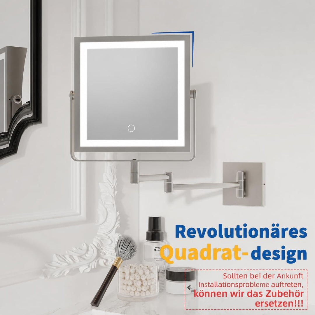 Ruacq Wiederaufladbarer Wand-Make-up-Spiegel mit Lichtern, doppelseitig, 1 x / 10-fache Vergrösserun