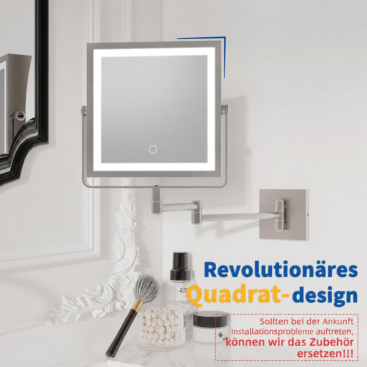 Ruacq Wiederaufladbarer Wand-Make-up-Spiegel mit Lichtern, doppelseitig, 1 x / 10-fache Vergrösserun