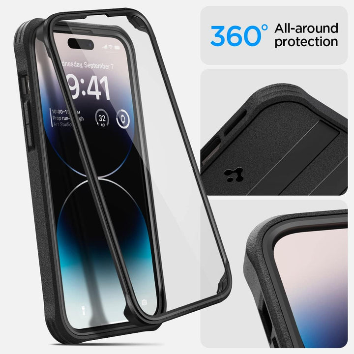 Spigen Geo Armor 360 MagFit Hülle Kompatibel mit iPhone 14 Pro -Schwarz