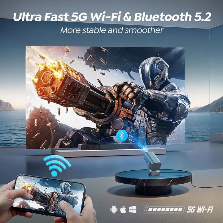 Mini Beamer Native 1080P Beamer 4K - 【Elektrischer Fokus & Auto Vertikale Trapezkorrektur & 270°dreh