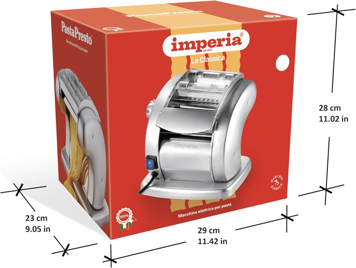 Imperia Pastapresto. Elektrische Nudelmaschine 100% Made in Italy. Frischpastamaschine aus Stahl mit