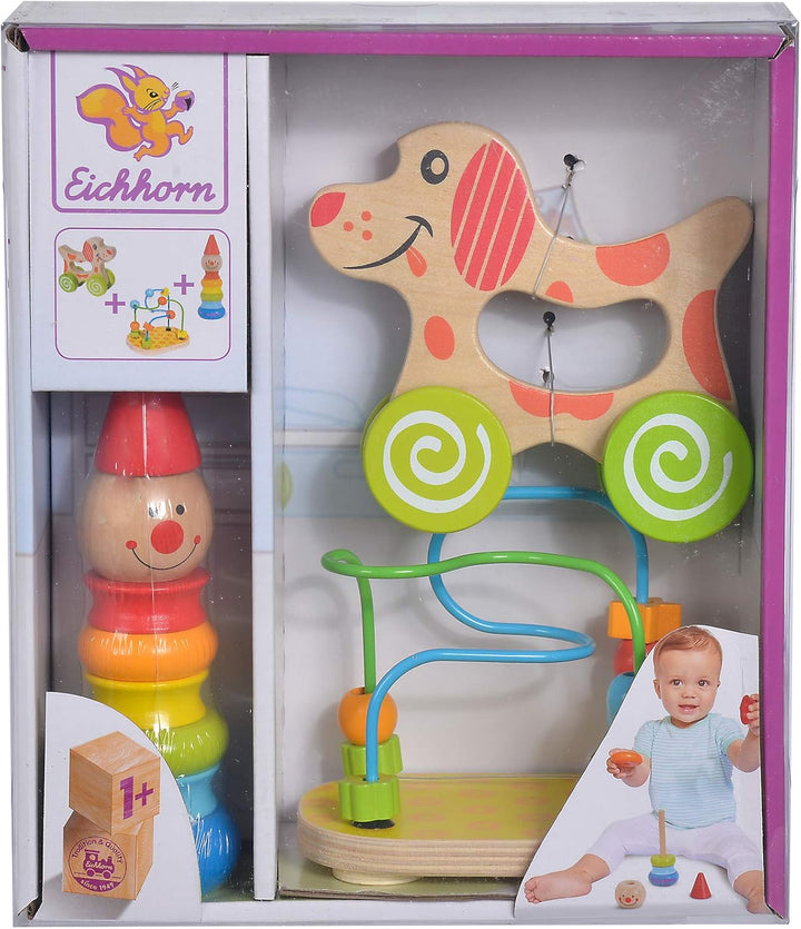 Eichhorn - 100003750 -Lernspielset,Geschenkset, 3 teilig,bestehend aus Steckfigur Clown, Motorikschl