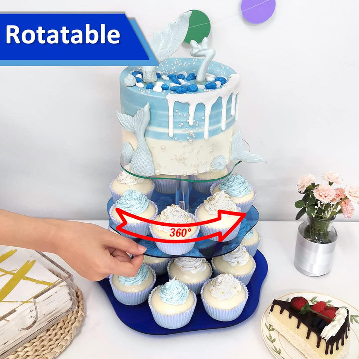 SNAILGARDEN 360º drehbar Cupcake Ständer,3-stöckig rotierender Kuchenständer,Nachmittagstee Party Se
