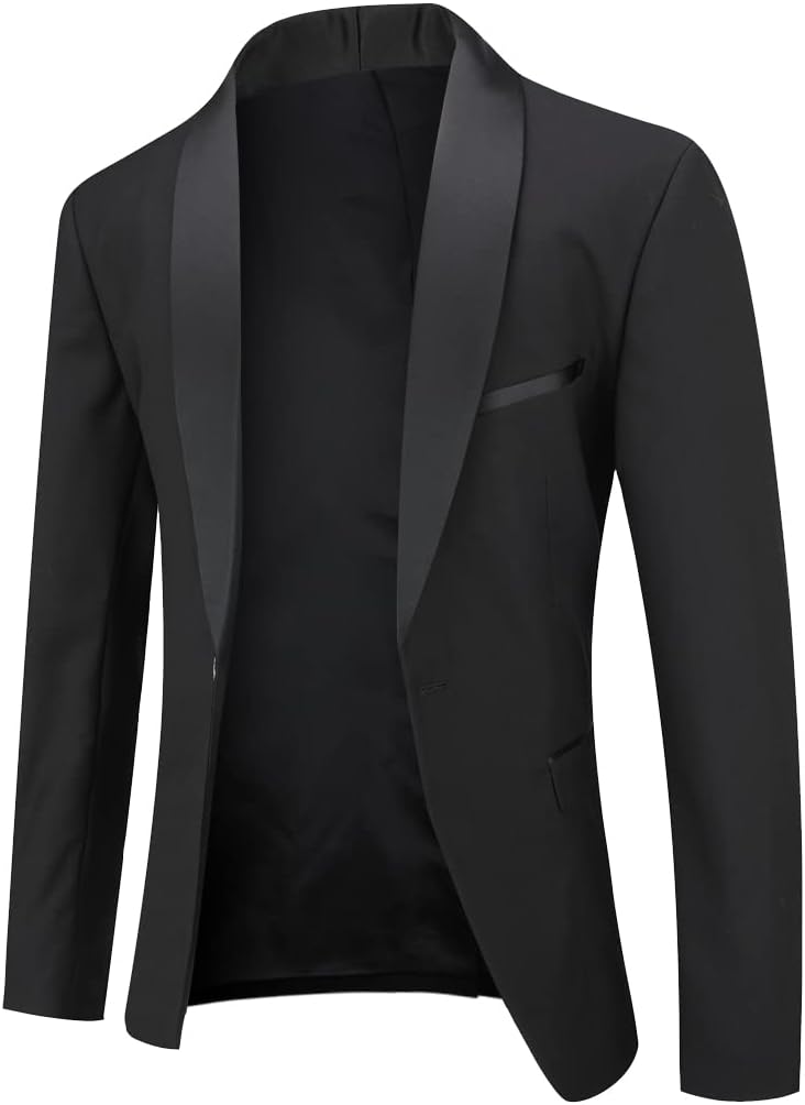 YOUTHUP Sakko Herren Slim Fit Schalkragen Anzugjacke 1 Knopf Tuxedo Jacke für Hochzeit Freizeit XS S