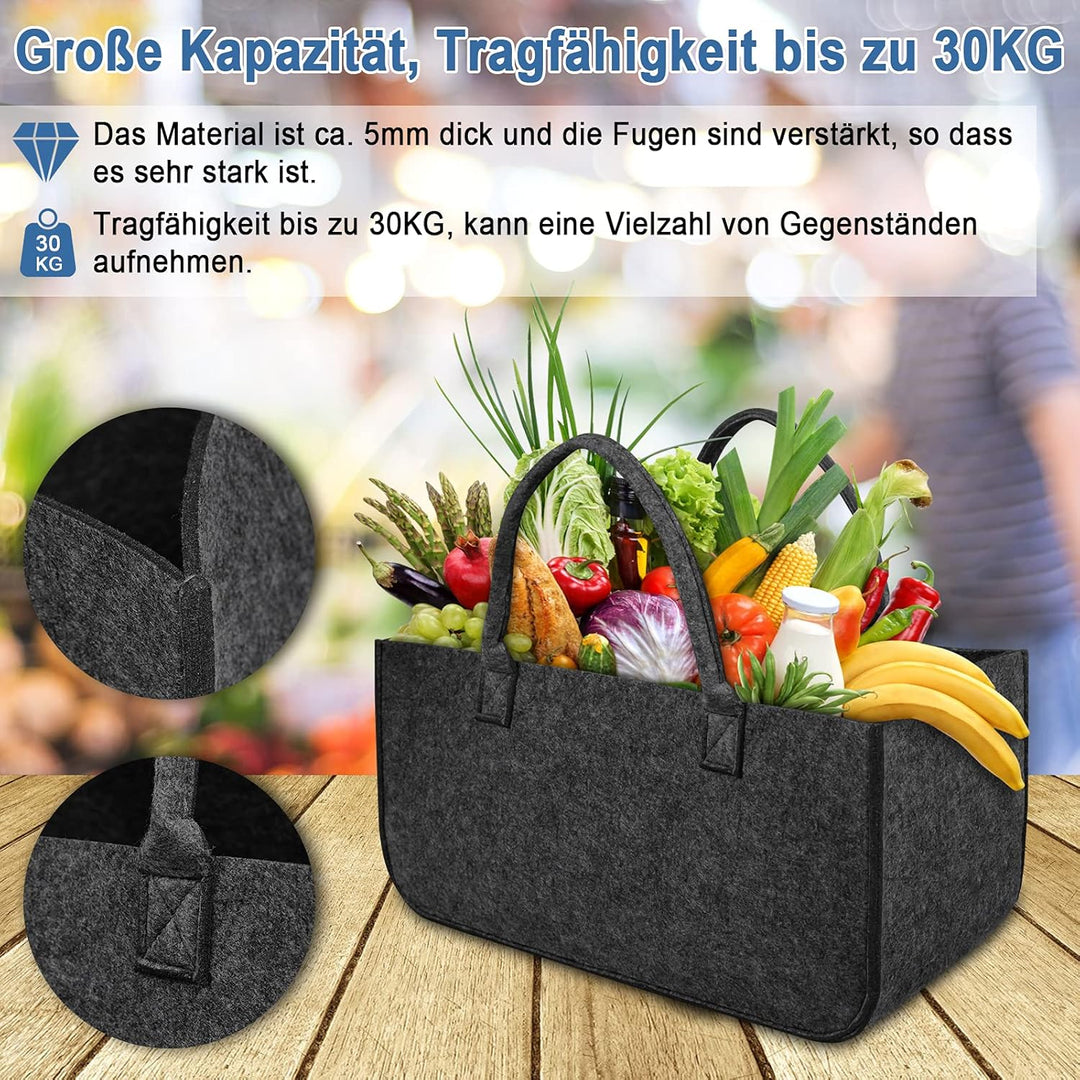 4 Stück Filztaschen Kaminholztasche Filz, Faltbar Kaminholzkorb Filztasche Shopper für Holz Zeitunge