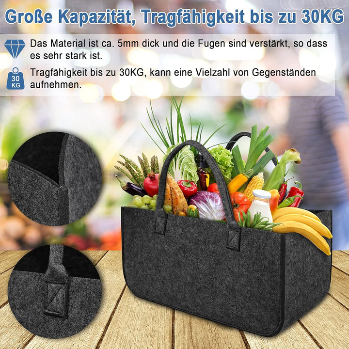 FIVMEN 4 Stück Filztasche Faltbar Filzkorb Holzkorb mit Griffen Kaminholzkorb Brennholzkorb Shopper
