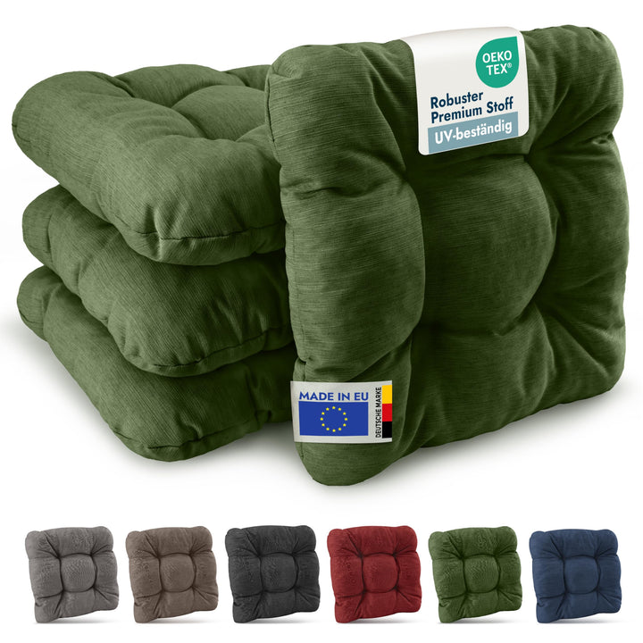 Beautissu 4er Set Premium Stuhlkissen UV-beständig robust für Balkonstühle | 35x35cm Dunkelgrün 8cm