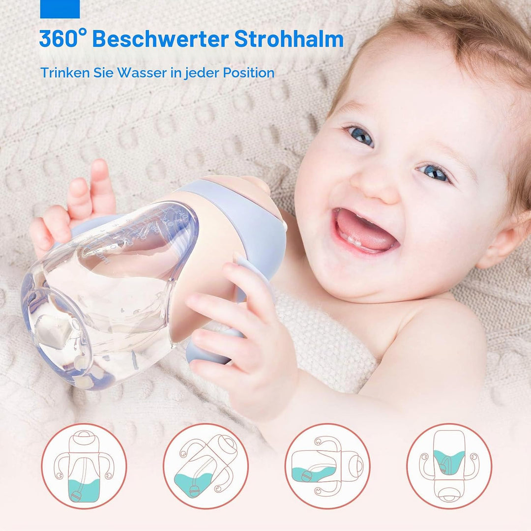 Baby Sippy Cup with Straw for Baby 6-12 Months - Space Rocket Rose, Rose
