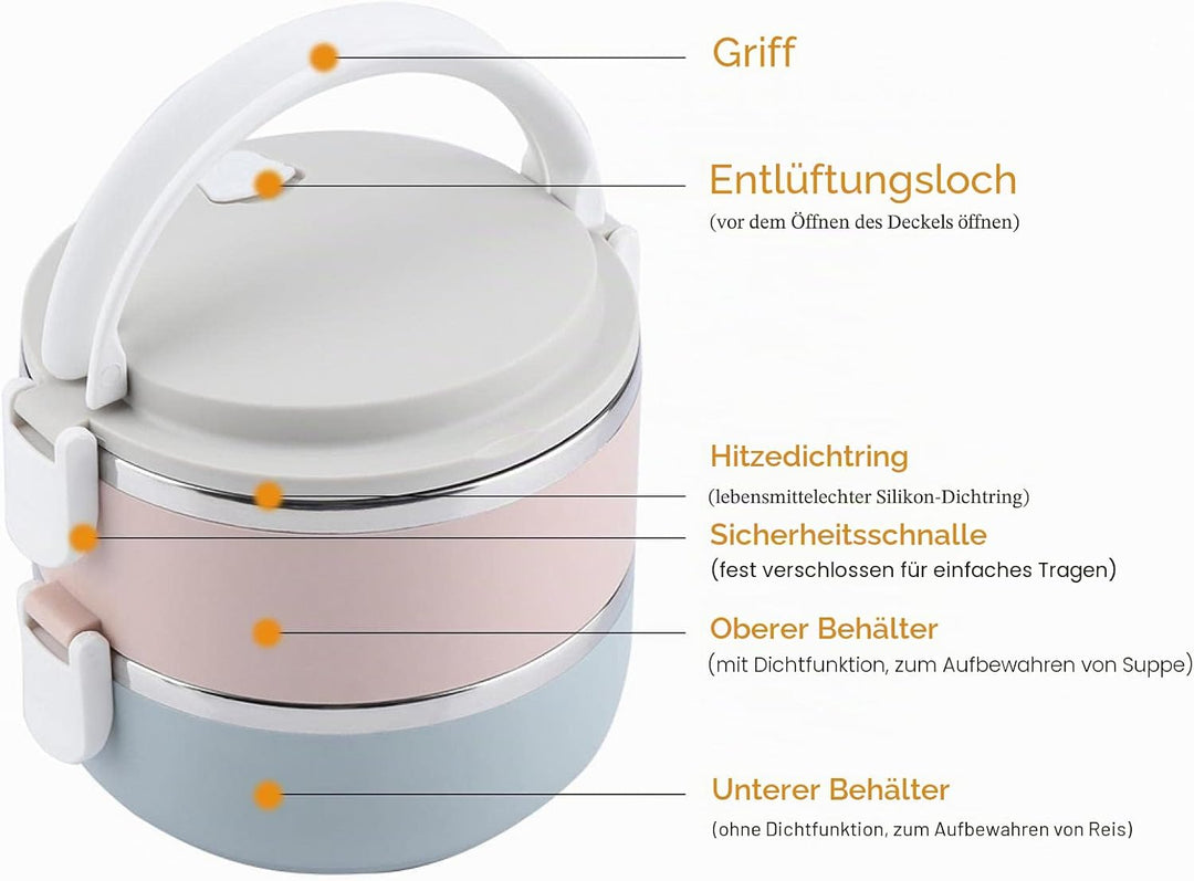 Thermoisolierte Lunchbox aus Edelstahl, stapelbare Lunchbox, tragbare Bento-Box, Aufbewahrungsbehält