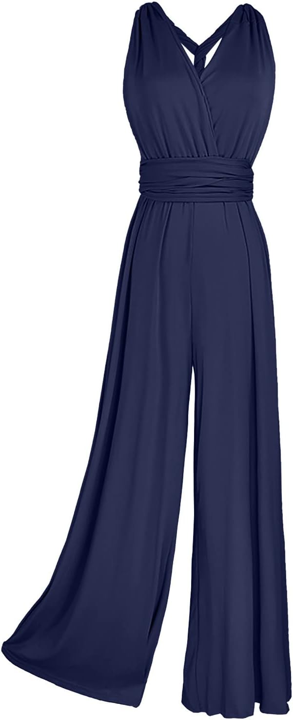 Ansenesna Jumpsuit Damen Sommer Lang Elegant Weites Bein Overall Frauen Rückenfrei V Ausschnitt Einf