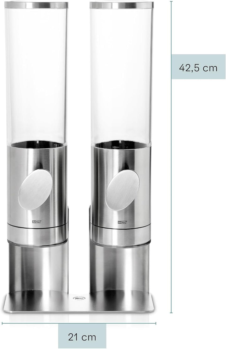 AdHoc CS12 2er Set Frühstück Cerealien-/ Müslispender mit Ständer DEPOSITO (ohne Inhalt), Edelstahl/