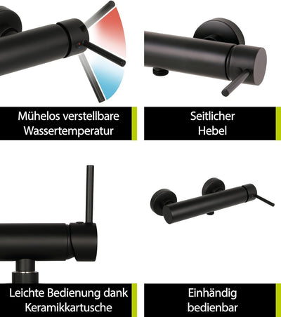 'aquaSu® Duscharmatur in schwarz Lago 2.0 | Wasserhahn Dusche | Armatur für Brause | Einhebelmischer