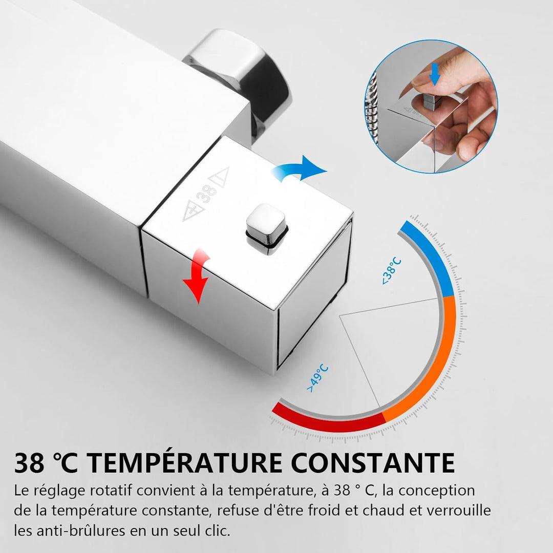 KOMIRO Duschsystem mit Thermostat, Duscharmatur mit thermostat, Regendusche mit Armatur, Duschkopf m