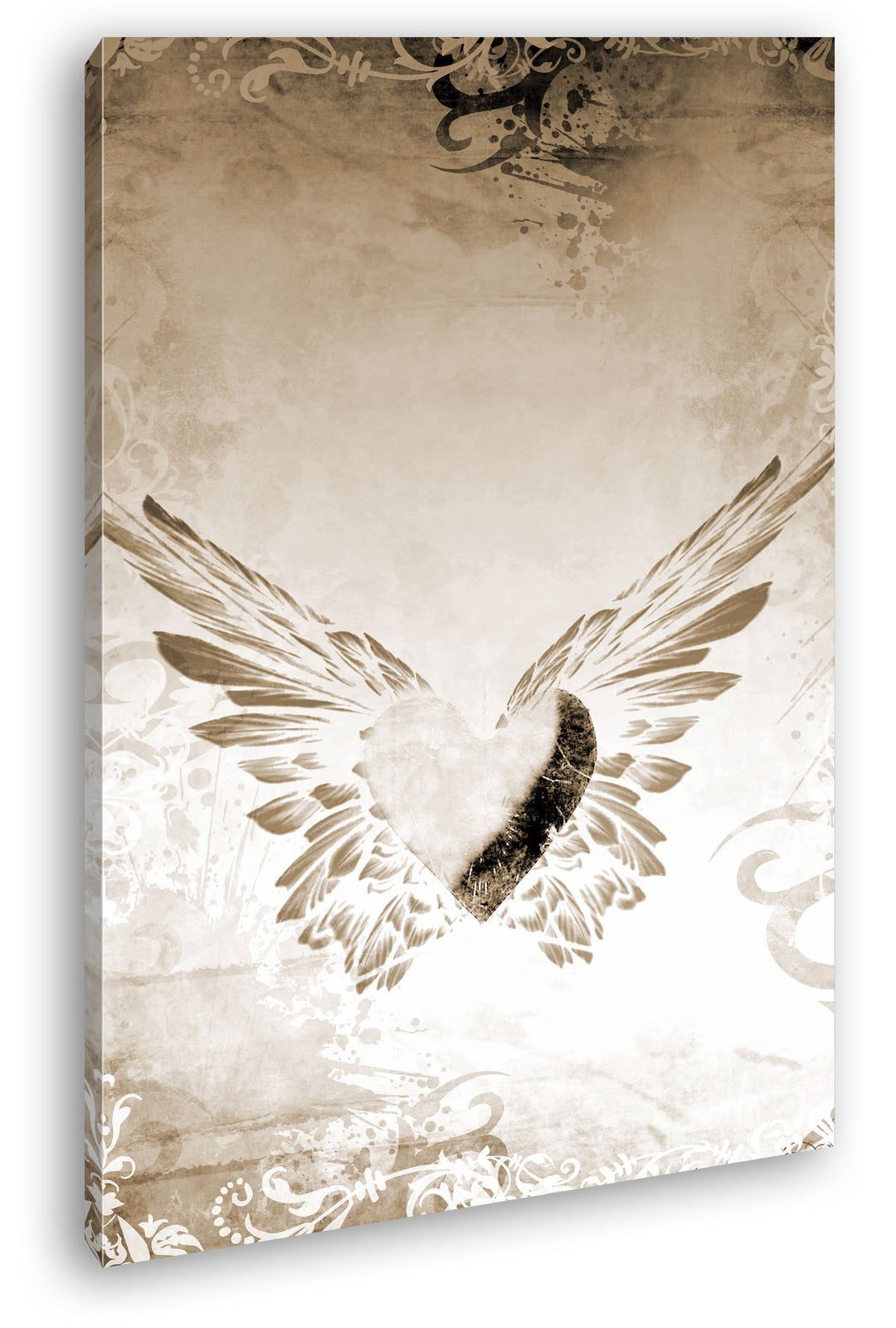 deyoli Herz mit Engelsflügeln Format: 100x70 Effekt: Sepia als Leinwand, Motiv fertig gerahmt auf Ec