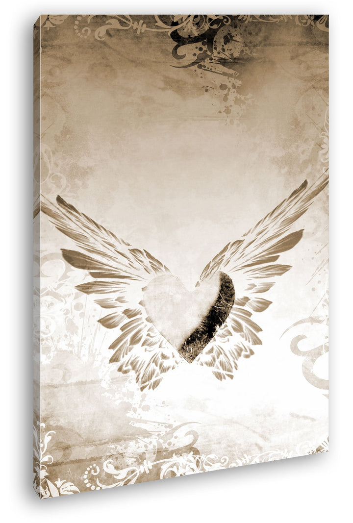 deyoli Herz mit Engelsflügeln Format: 100x70 Effekt: Sepia als Leinwand, Motiv fertig gerahmt auf Ec