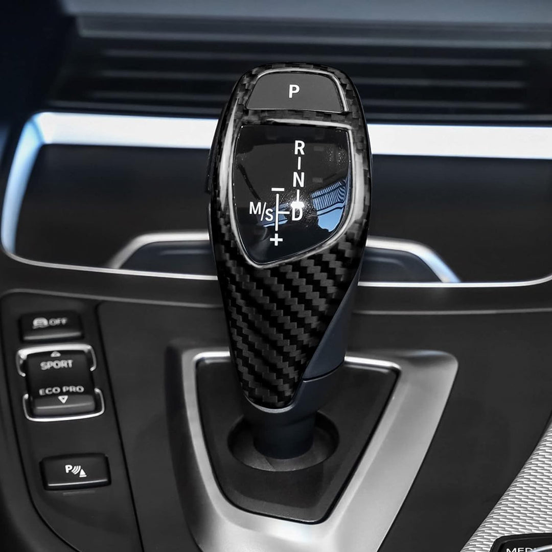 KUNGKIC Kohlefaser Innenraum Zubehör Auto Schalthebelknauf Getriebegriff Abdeckung Schaltknüppel Auf