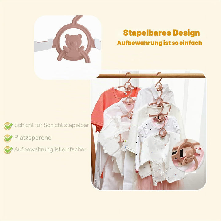 Mitwachsende kleiderbügel Kinder,JSF Set 20 Stapelbare Kleiderbügel mit Bärchen-Haken, rutschfest B
