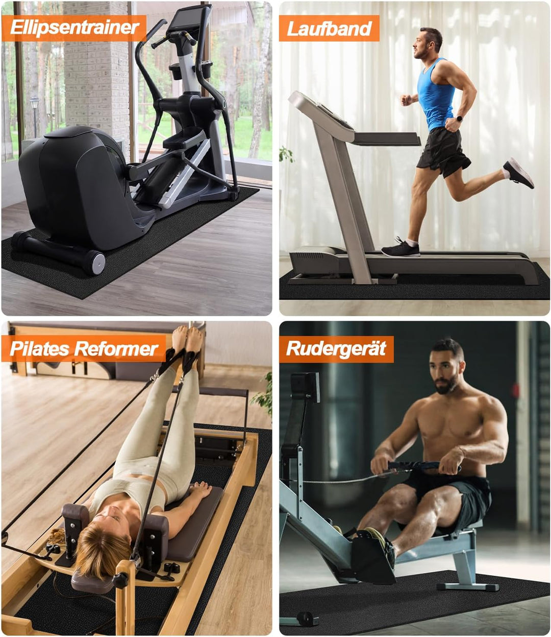Bodenschutzmatte Fitness 244 x 91cm x 6 mm Dicke, Laufband Rutschfest Schalldämmend Sportmatte boden