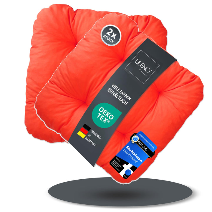 LILENO HOME 2er Set Stuhlkissen Hellrot (38x38x8 cm) - Sitzkissen für Gartenstuhl, Küche oder Esszim